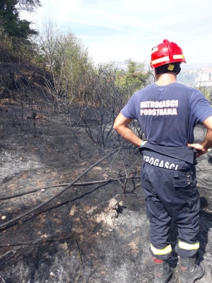 Vatrogasci Podstrane navalnim vozilom sudjelovali u gašenju požara na Barutani