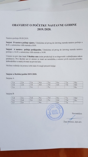 FOTO - Raspored smjena nove školske godine