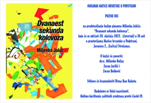 Predstavljanje knjige pjesama Miljenka Jukića "Dvanaest sekunda kolovoza"