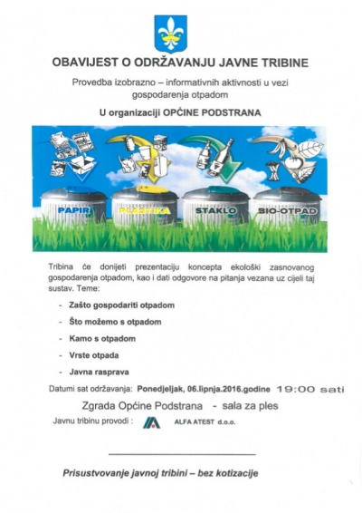 JAVNA TRIBINA Prezentacija koncepta ekološki zasnovanog gospodarenja otpadom